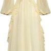 Women's Stand Collar Lantern Sleeve Elegant Casual Dress Backless Hollow Out Slim Fit Festival Dresses