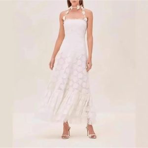 Handmade Embroidery Halter Hollow Long DressWomens Australian Summer Maxi Dress Casual Gown Bohemian Beach Skirt