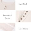 Women Long Sleeve Shirts Solid Button V Neck Lace Sleeves Slim Fit Casual Fall Shirts 2025