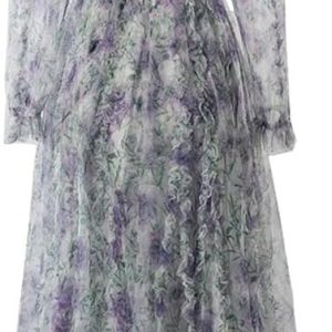 Women's Bohemian Dress Floral Print Net Yarn Ruffles Nail Bead Maxi Casual Party Dress