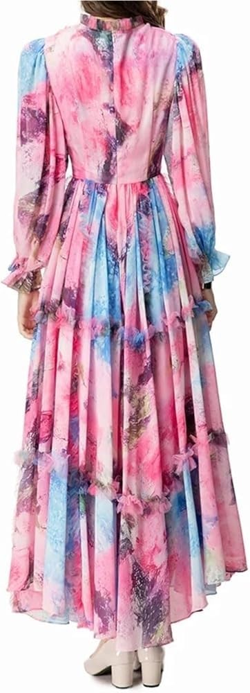 Women's Bohemian Floral Print Chiffon Dress Ruffles Flare Sleeve Eleagnt Party Prom Dresses