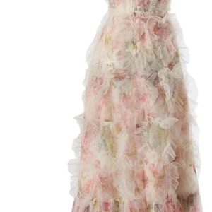 Women's Bohemian Floral Print Beach Dress Ruffle Net Yarn Flutter Cascading Wedding Guest Maxi Dresses