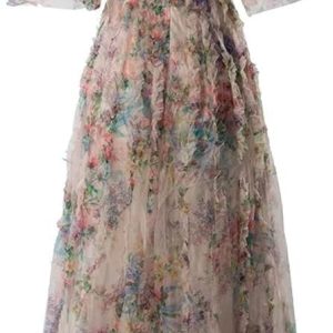 Women's Bohemian Floral Print Summer Beach Wedding Guest Party Dress Cascading Ruffle Net Yarn Maxi Dresses