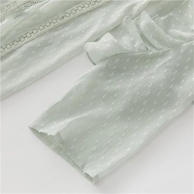 Women's Bohemian Stand Collar Hollow Chiffon Maxi Dress Lace Ruffle Patchwork Casual Vacation Dresses