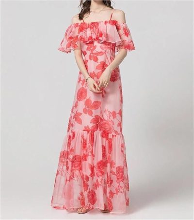 Women's Boho Floral Summer Suspender Dresses High Waist Beach Holiday Maxi Party Dress