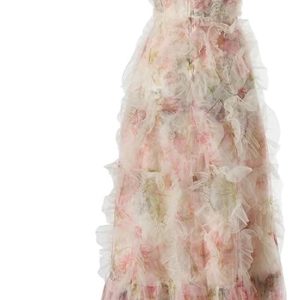Women's Bohemian Floral Beach Dress Ruffle Net Yarn Flutter Sleeve Cascading Maxi Vacation Dresses