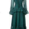 Women's Bohemian Holiday Party Dress Stand Collar Long Sleeve Ruffled Casual Elegant Maxi Dresses