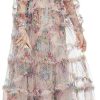Women's Floral Print Holiday Party Dresses Petal Sleeve Crinkle Irregular Lace Sexy Maxi Dress