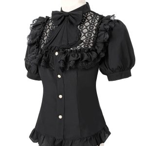 Victorian Blouse Womens Gothic Shirt Vintage Long Sleeve Lotus Ruffle Tops
