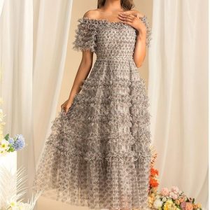 Women's Bohemian Summer Holiday Dress Short Sleeve Square Neck Large Swing Party Maxi Dresses