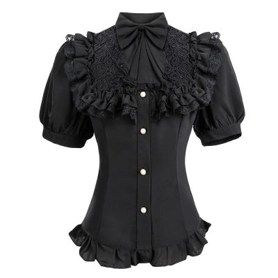 61DO7ql8bHL.jpg Victorian Blouse Womens Gothic Shirt Vintage Long Sleeve Lotus Ruffle Tops