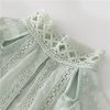 Women's Bohemian Stand Collar Hollow Chiffon Maxi Dress Lace Ruffle Patchwork Casual Vacation Dresses