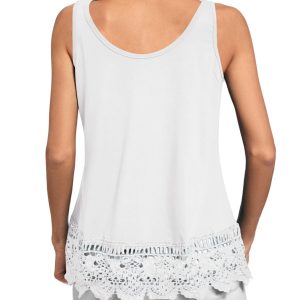 Women's Lace Hem Boat Neck Sleeveless Swing Trim Loose Tank Tops Blouse