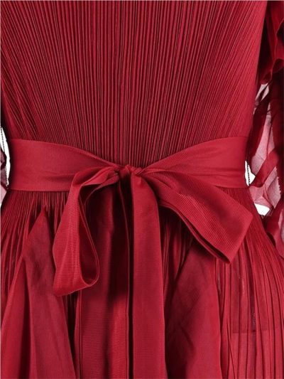 Women's Party Dress Maxi Ruffles Pleated Round Neck Flare Sleeves Solid Lace Up Dress