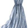 Boho Silk Dress Women Natural Sleeveless O Neck Lace Up Beach Dress Floral Printing Summer Maxi Dress(Large)