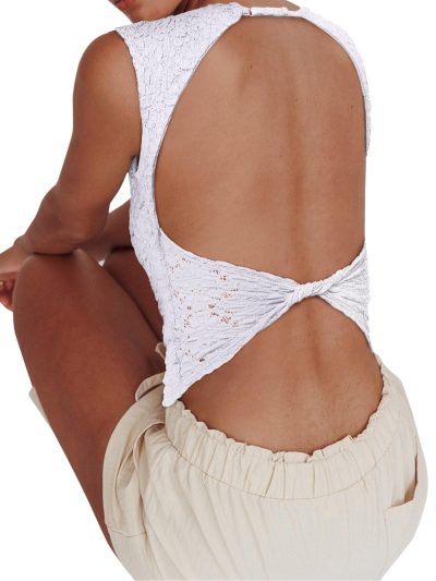 Women's Sexy Open Back High Neck Sleeveless Tank Top Y2k Lace Twist Backless Crop Tops