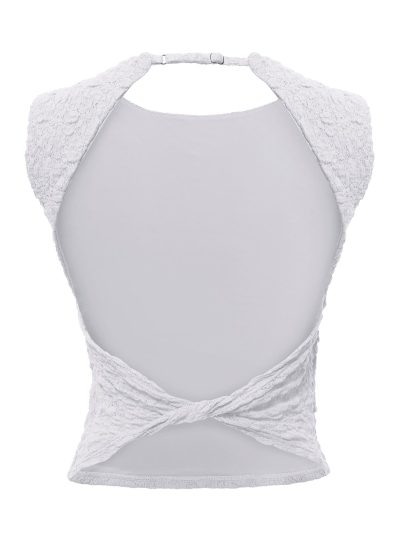 Women's Sexy Open Back High Neck Sleeveless Tank Top Y2k Lace Twist Backless Crop Tops