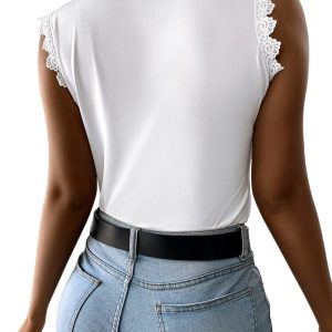 Womens Lace Tank Top Blouse Sleeveless Summer Casual Crew Neck Slim Fit Hollow Out Shirt