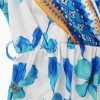 Bohemian Print Long Dress Women Summer Sexy Deep V Neck Beach Dress Casual Vacation Maxi Dress(Green,Large)