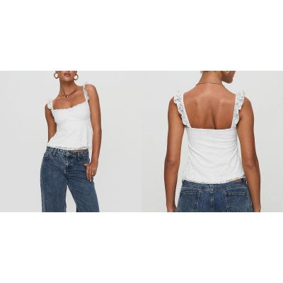 Women Y2k Lace Trim Tank Tops Teen Girl Fairycore Sleeveless Solid Going Out Streetwear Summer Crop Camisole
