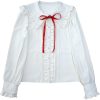 Lolita Women Ruffle Sailor Collar Blouse Shirt Kawaii Teen Bow Tie Cat Ears Fashion Button Front Junior Cute Tops