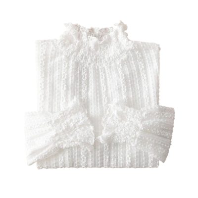 Lace Tops for Women Long Sleeve Mock Neck Sheer Blouse See Through Floral Lace Tops