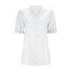 Womens 2025 Lace Shirts Elegant Short Sleeve V Neck Blouses Solid Textured T-Shirt Casual Comfy Outing Tops