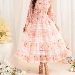 Women's Vintage Floral Print Maxi Dress High Waist Casual Beach Vacation Party Dresses