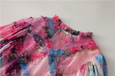 Women's Bohemian Floral Print Chiffon Dress Ruffles Flare Sleeve Eleagnt Party Prom Dresses