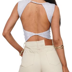Women's Sexy Open Back High Neck Sleeveless Tank Top Y2k Lace Twist Backless Crop Tops