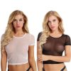 Women's Sheer Lace Lingerie Mesh Short Sleeve Crop Tops, See Through Lingerie Sexy Set for Women & Girls, L