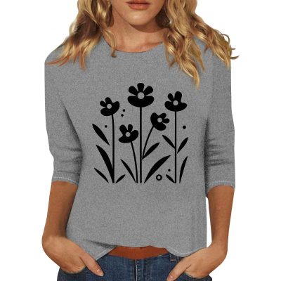 71BIogq1R9L.jpg 3/4 Sleeve Tops for Women Summer Round Neck Tops Trendy Graphic Tees Casual Loose Fit Ladies Blouse Vacation Clothes