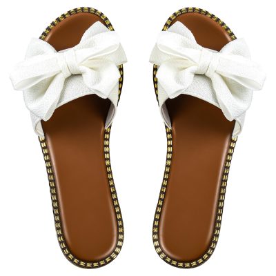 Women's Bow Knot Slides Open Toe Flat Sandals Summer Slip On Slippers