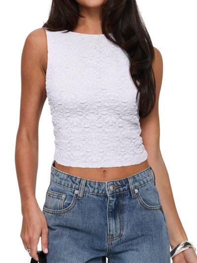 Women's Sexy Open Back High Neck Sleeveless Tank Top Y2k Lace Twist Backless Crop Tops
