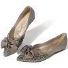 Women's Flats Shoes Rhinestone Pointed Toe Comfort Dressy Flat Silver Bowknot Casual Ballet Shoes
