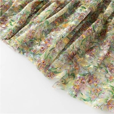 Women's Floral Patchwork Dress Round Neck Sheer Long Sleeve Mesh Layered Boho Chic Maxi Dress
