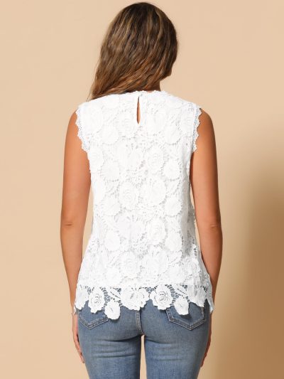 71ipIhG8x8L.jpg Sleeveless Lace Top for Women's Casual Flower Lace Tank Tops