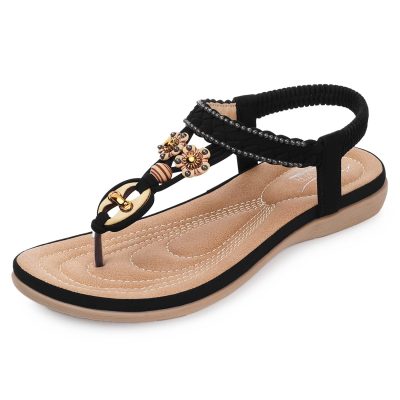 Womens Sandals Summer Bohemian Flat Sandals Shoes with Elastic Strap Dressy Sandal