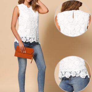 Sleeveless Lace Top for Women's Casual Flower Lace Tank Tops