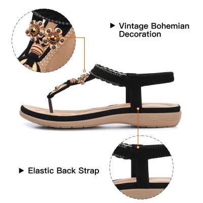 Womens Sandals Summer Bohemian Flat Sandals Shoes with Elastic Strap Dressy Sandal