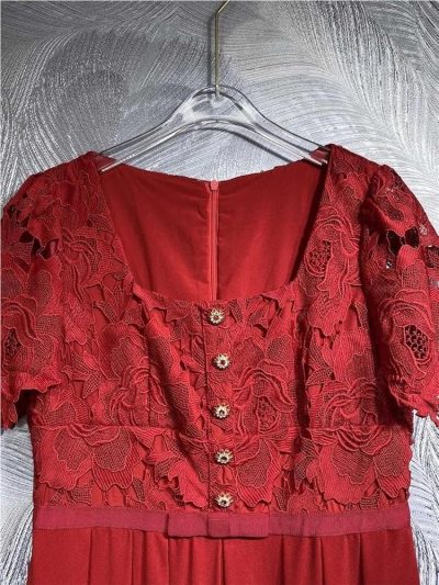 Women's Summer Lace Patchwork Dress Chic One Piece A-Line Holiday Vacation Party Midi Dresses