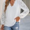 71rolhd2mTL.jpg Women Lace Elegant Blouse Long Sleeve Eyelet V Neck Dressy Party Floral Tops Scalloped V Neck