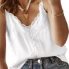 71vZ08PirhL.jpg Womens Satin V Neck Lace Trim Buttoned Cami Spaghetti Strap Camisole Sleeveless Tank Tops