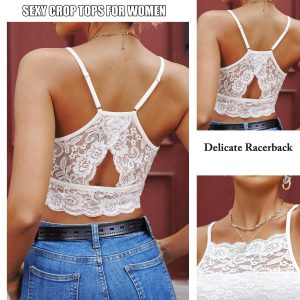 Lace Bralette for Women High Neck Camisoles Racerback Double-Layered Crop Top