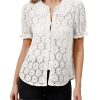 817KjsdXYsL.jpg Women Puff Short Sleeve Blouse Shirts Peter Pan Collar Button Down Embroidered Lace See Through Tee Tunic Tops