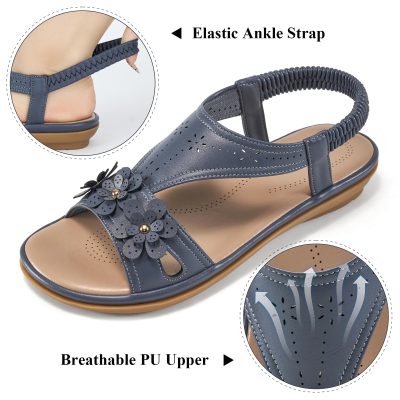 Womens Sandals Dressy Summer Beach Casual Elastic Strap Slip on Flat Shoes with Memory Foam