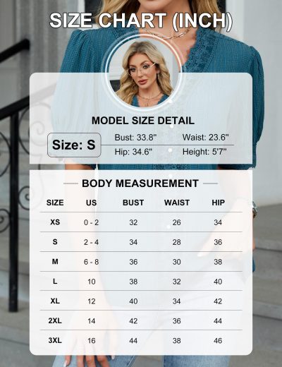 Womens Dressy Casual Blouse Short Puff Sleeve V Neck Lace Tops Summer Trendy Cute Ladies Business Work Shirt