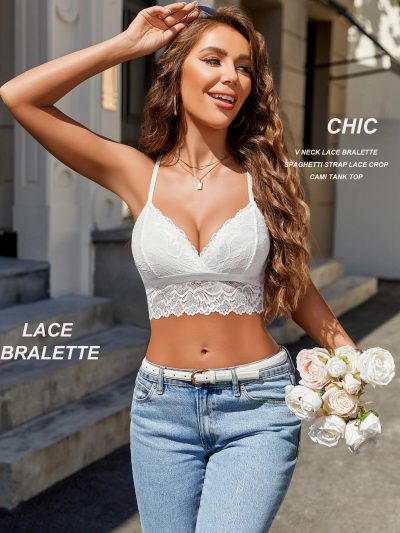 Bralette for Women Wireless Lace Bra V Neck Racerback Cami Tank Y2k Camisoles Adjustable Crop Top
