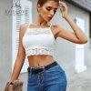 81PkaKvjAVL.jpg Lace Bralette for Women High Neck Camisoles Racerback Double-Layered Crop Top