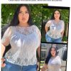 81RPaLrorRL.jpg Mesh Top for Women Short Sleeve Crew Neck Fitted Top Solid & Floral Lace Tee Shirts